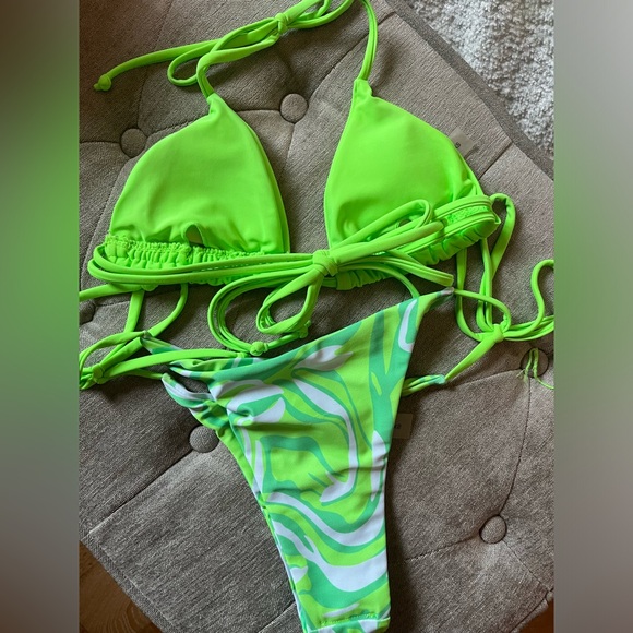 Bikini Set 3 Pieces Bathing Suit, green, size XS - Picture 3 of 4